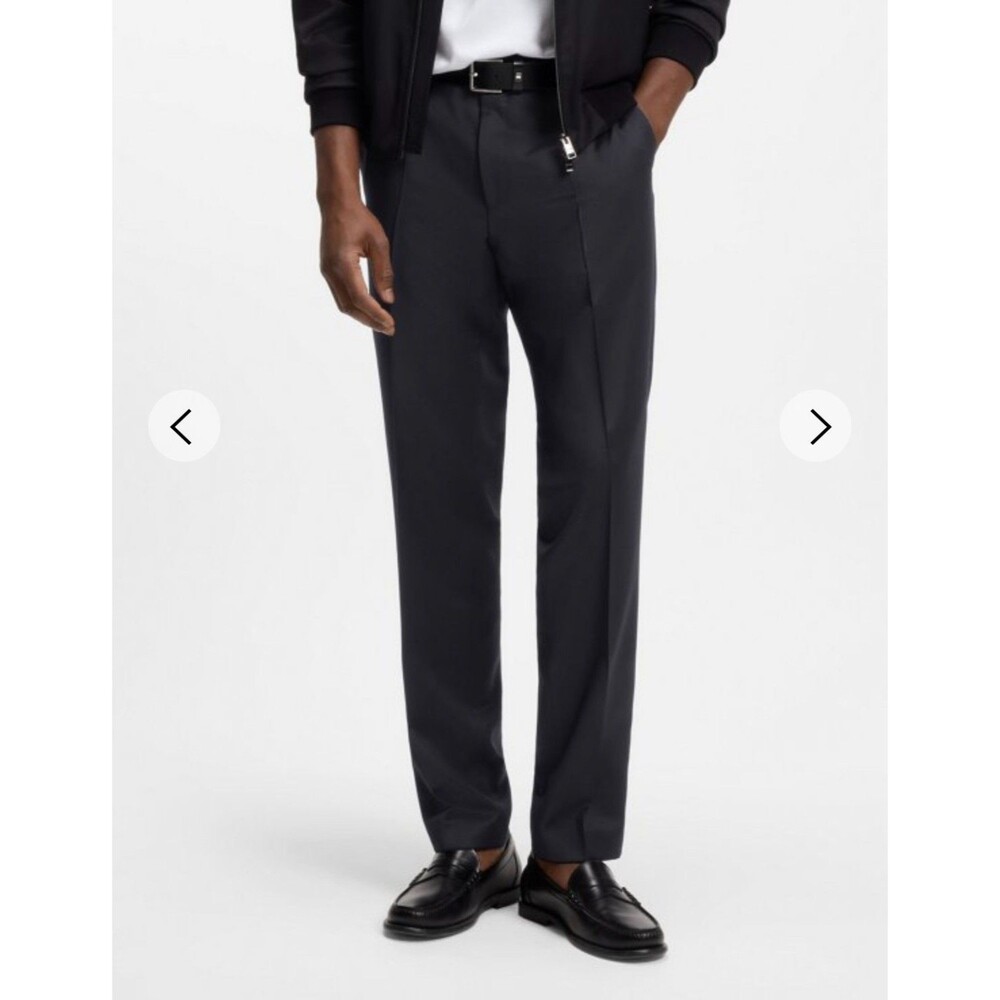 HUGO BOSS Mens Dress Pants 36W - UNHEMMED Charcoal Gray Virgin Wool Trousers